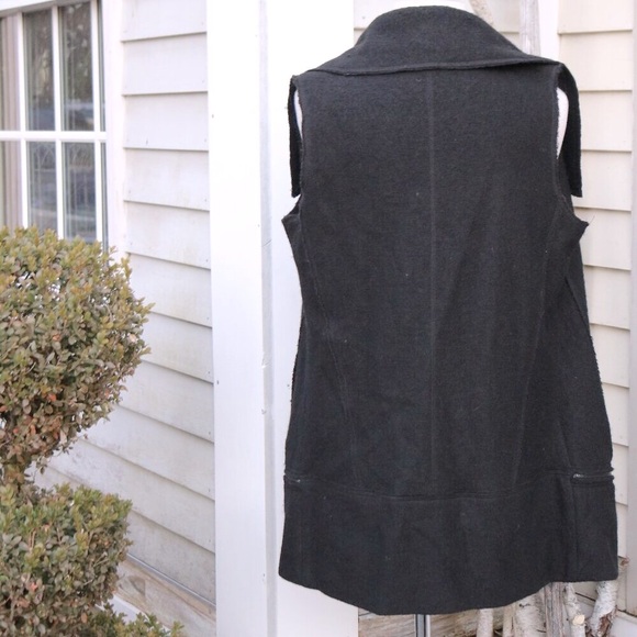 For Cynthis Black Boiled Wool Blend Wide Collar Zipper Bottom Long Open Vest S/M - Picture 5 of 7